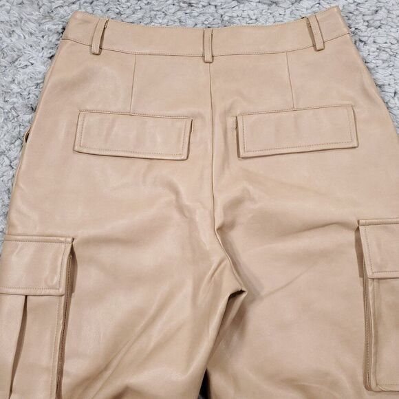 7 For All Mankind Faux Vegan Leather High Rise Straight Cargo Pants Tan Small - Picture 4 of 14